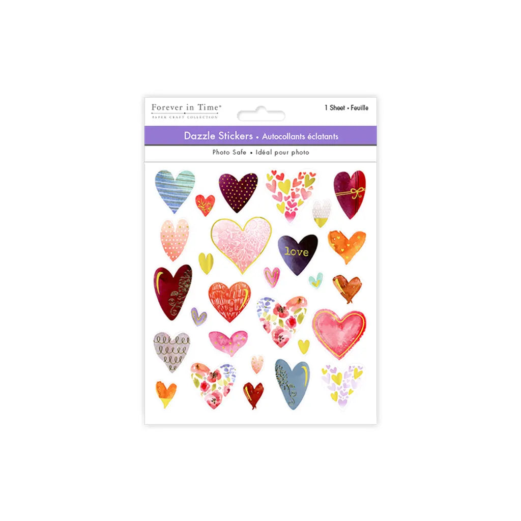 Paper Craft Stickers: 6"x6.5" Dazzle Effects Hearts Medley