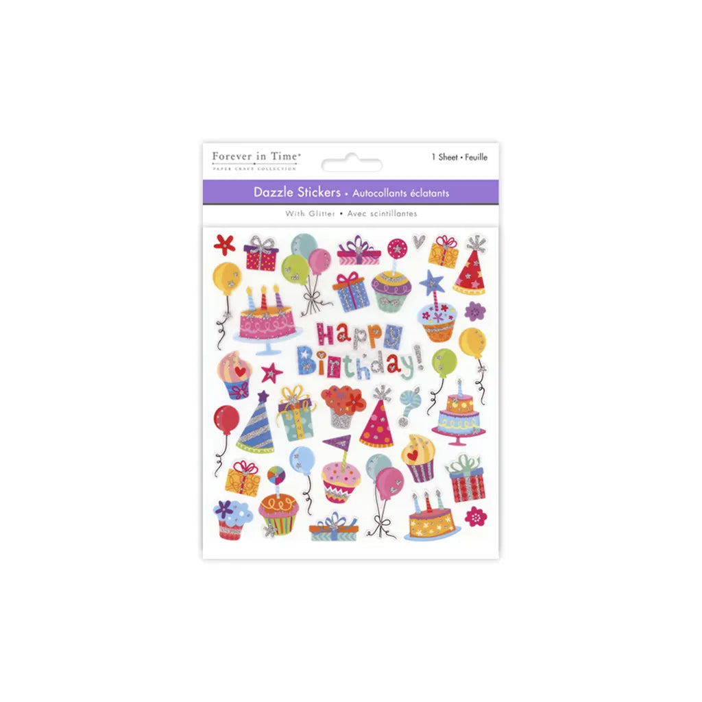 Paper Craft Stickers: 6"x6.5" Dazzle Effects Happy Birthday