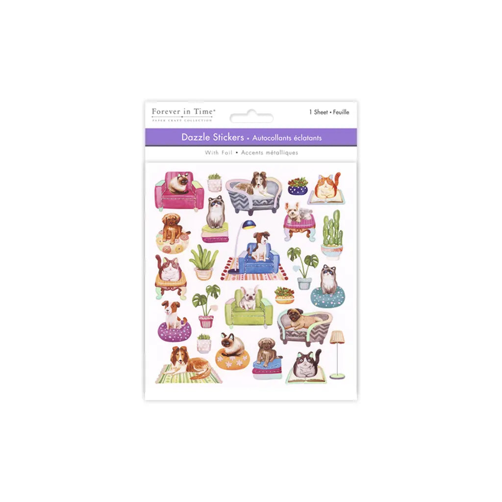 Paper Craft Stickers: 6"x6.5" Dazzle Effects  K) Pets Chilling