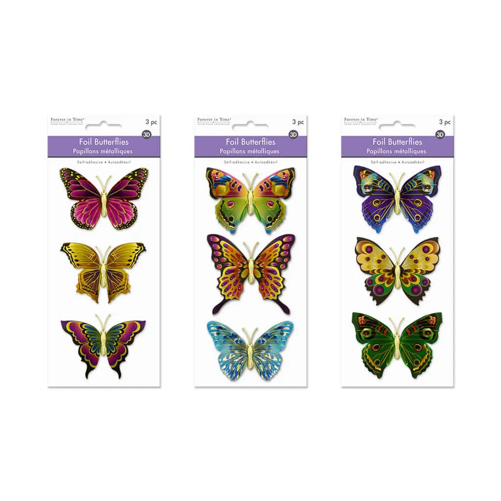 Paper Craft Sticker: 3.1"x2.4" 3D Metallic Butterflies Ornate 3