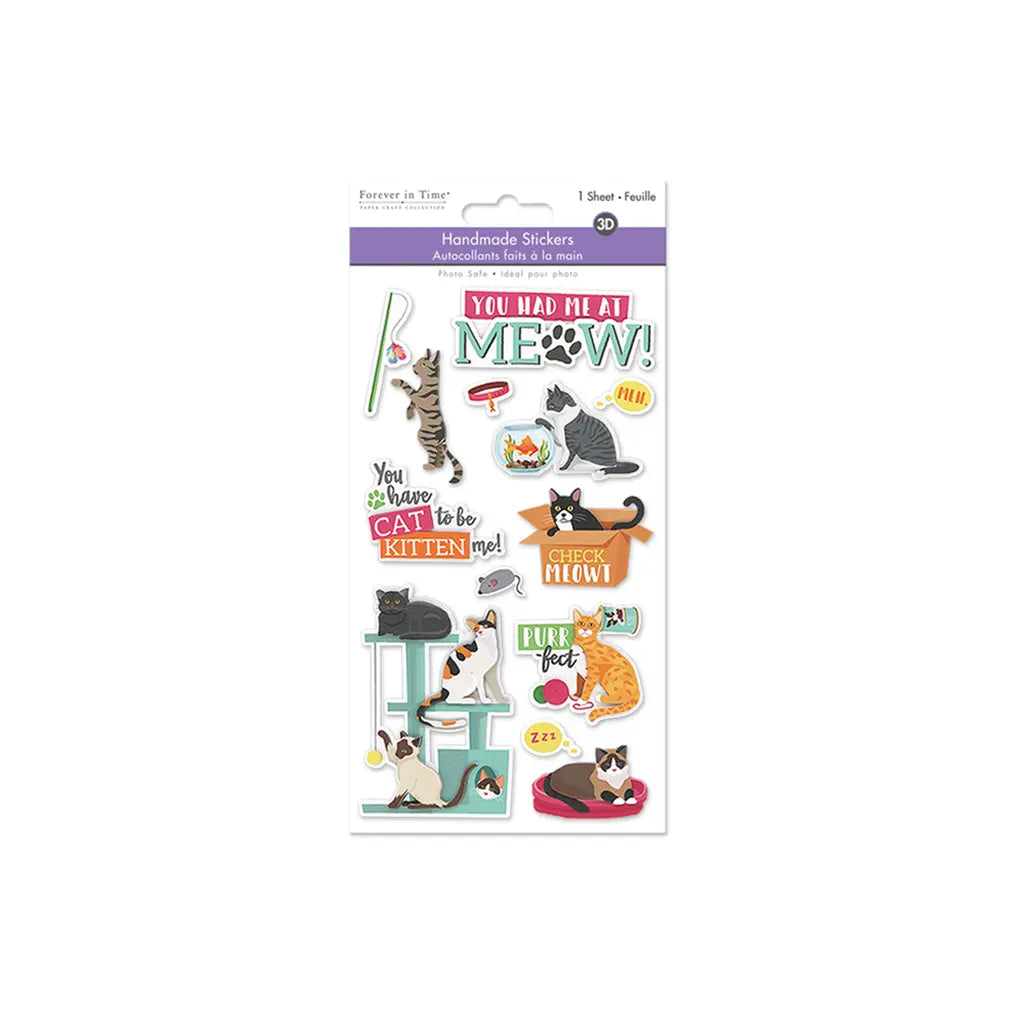 Handmade Sticker: 4.4"x7.5" 3D Themed Elements Cat World
