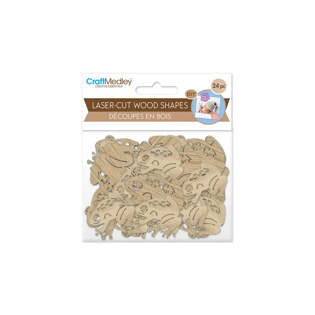 Wood Craft: 3cm+4cm Laser-Cut Ornate Wood Shapes 24pc Tree Frog