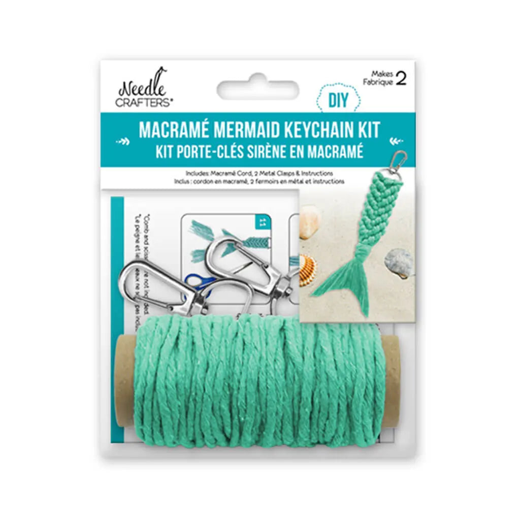 Needlecrafters: DIY Macram� Mermaid Keychain Kit w/Clasps~ Makes 2 Torquoise