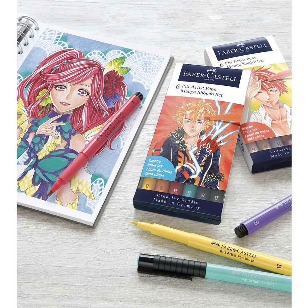 Pitt Artist Pen Manga Shonen Wallet, 6ct
