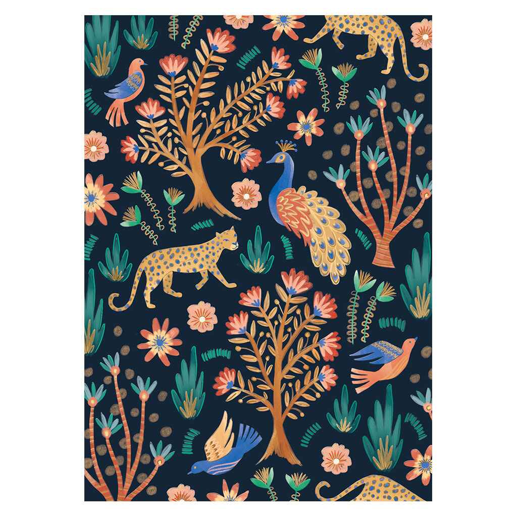 Peacock and Jaguar Jungle Greeting Card