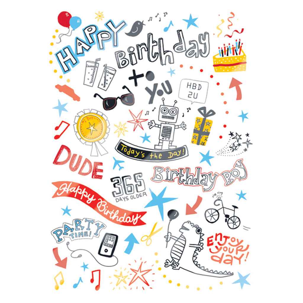 Happy Birthday Doodle Greeting Card