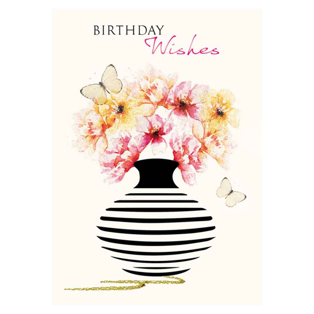 Flowers and Butterflies Vase Greeting Card