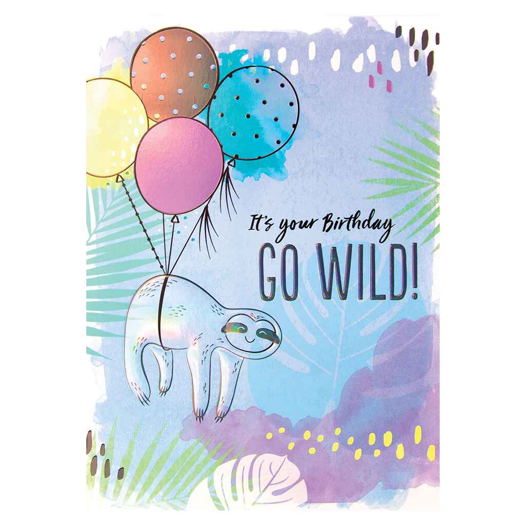 Go Wild Birthday Sloth Greeting Card