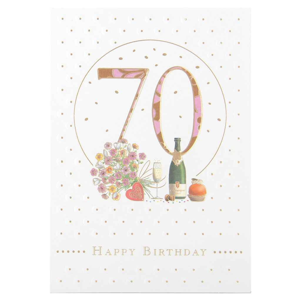 Big 70 Flowers and Champagne Greeting Card