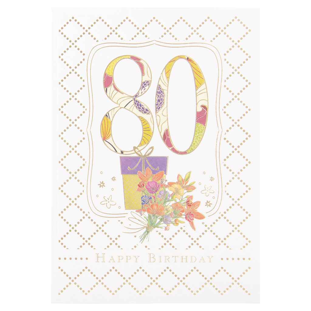 Big 80 a Present and Flowers Greeting Card