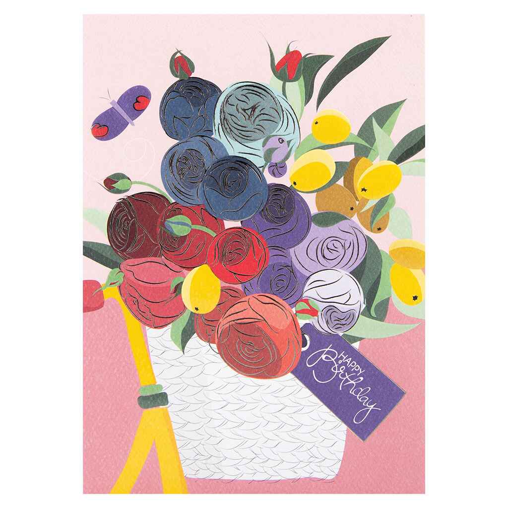 Rainbow Bouquet Basket Greeting Card