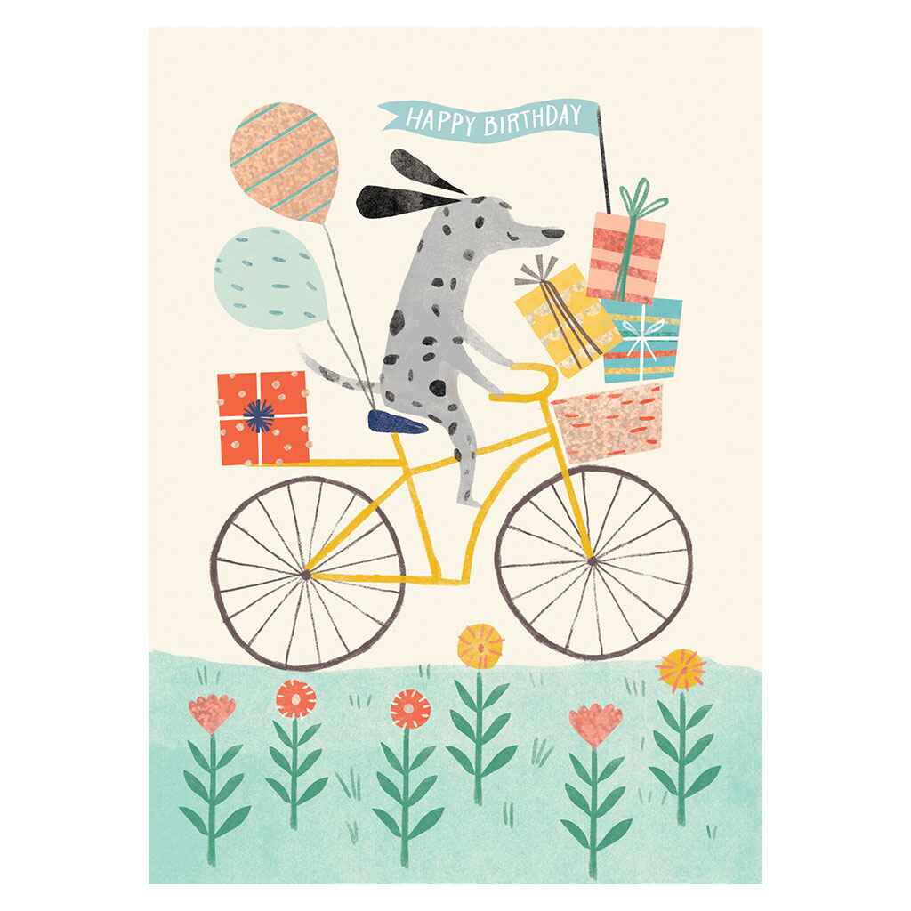 Dog on Birthday Bike Greeting Card