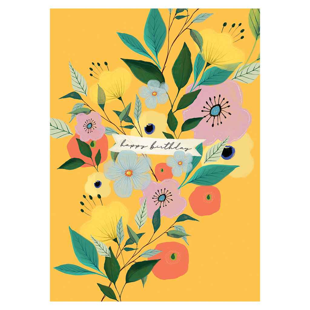 Yellow Florals with Banner Greeting Card