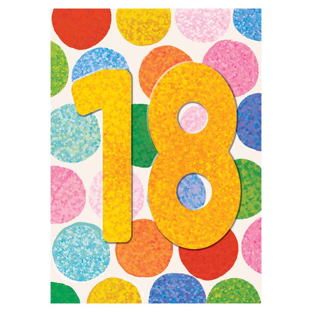 Number 18 With Colorful Dots Greeting Card