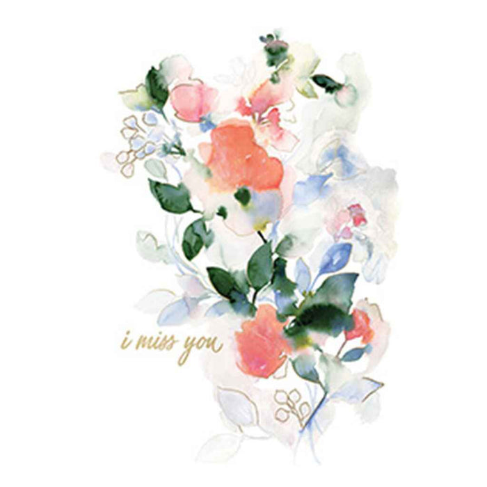 Watery Flowers Miss You Greeting Card