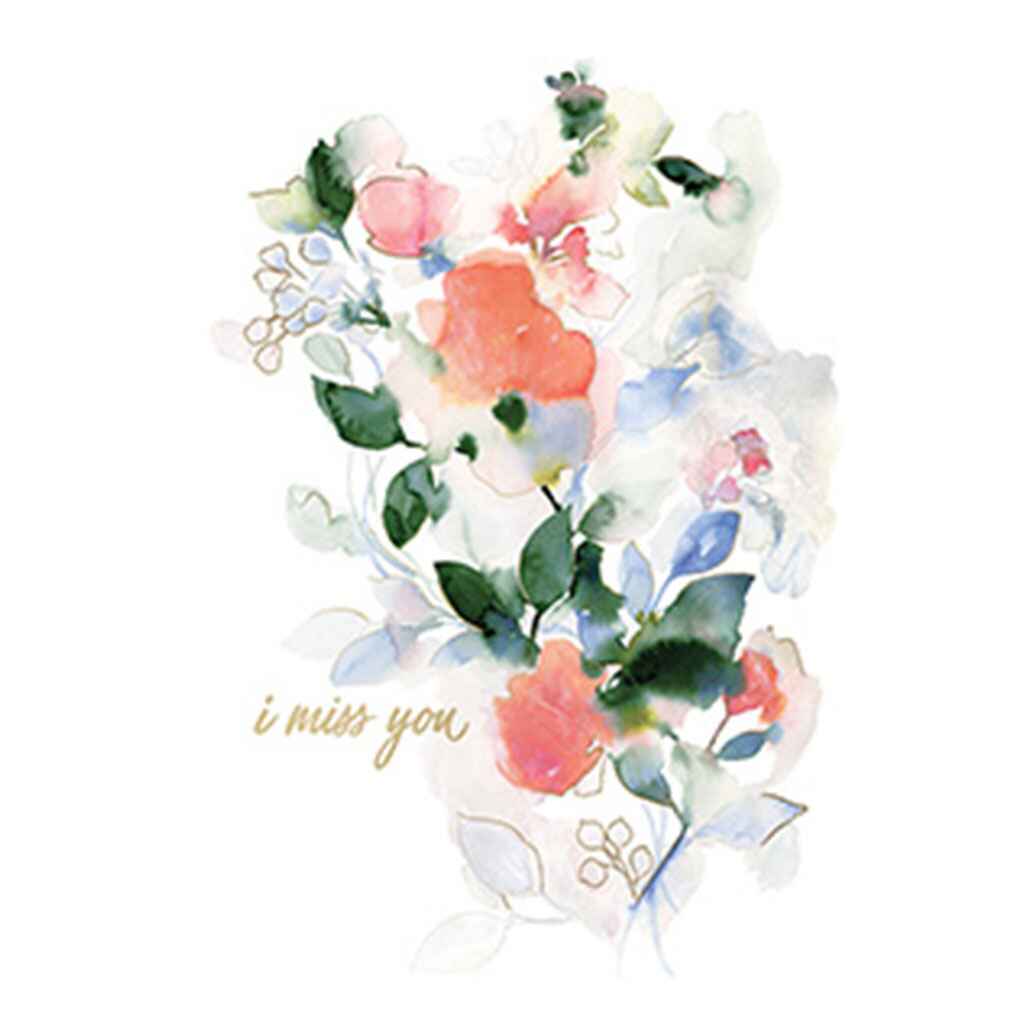 Watery Flowers Miss You Greeting Card