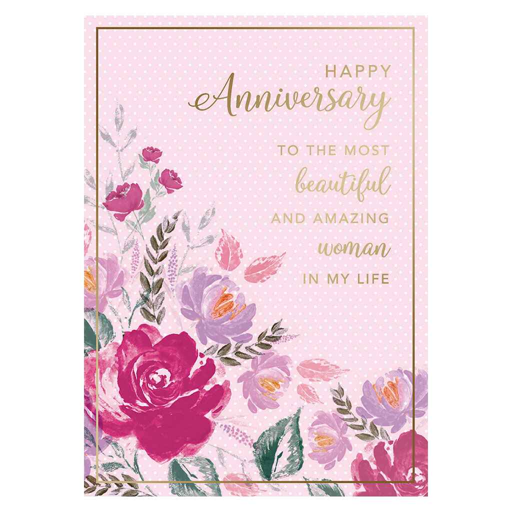 Pink Floral Anniversary Greeting Card