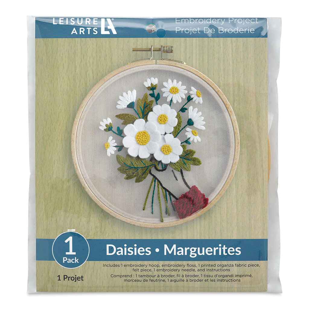 Leisure Arts Organza Embroidery Kit 6in, Daisies