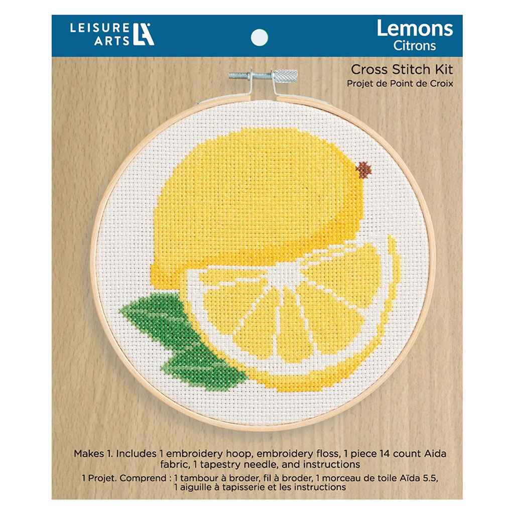 Leisure Arts Cross Stitch Kit 6in, Lemons