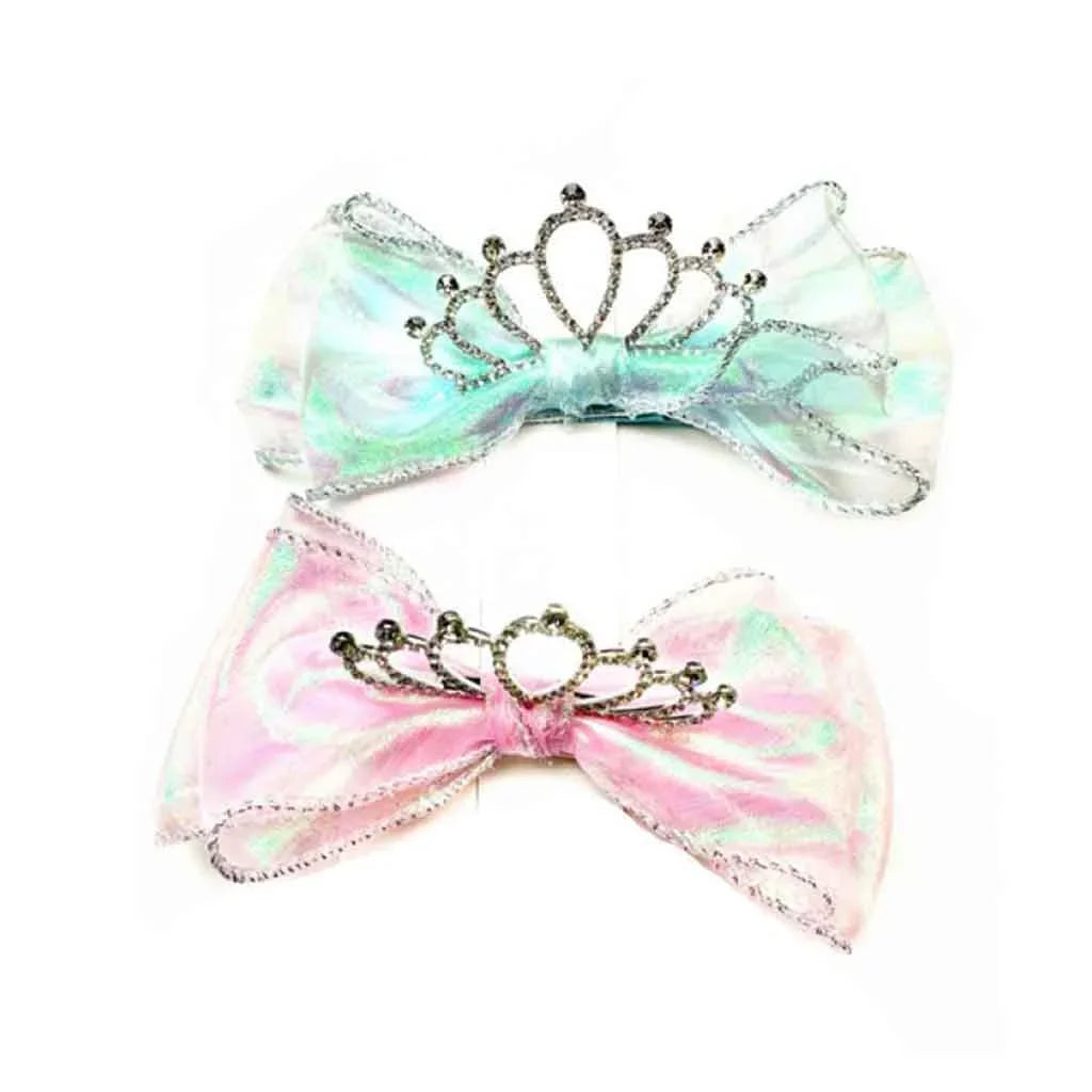 Crown Bow Clip Set Pink/Blue