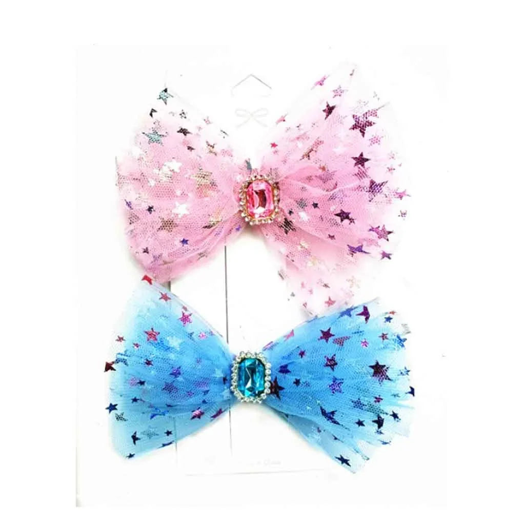 Star Bow Clip Set Pink/Blue