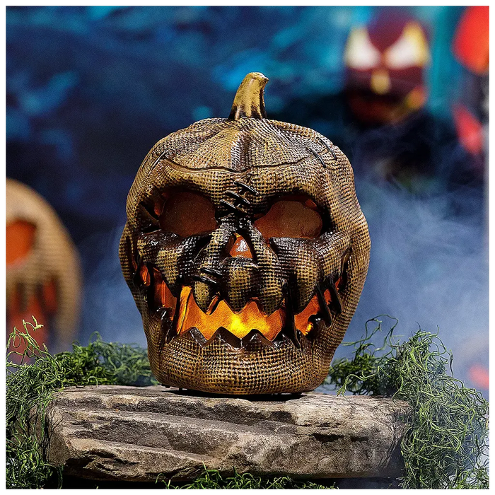 Animated Flaming Burlap Pumpkin, 10in