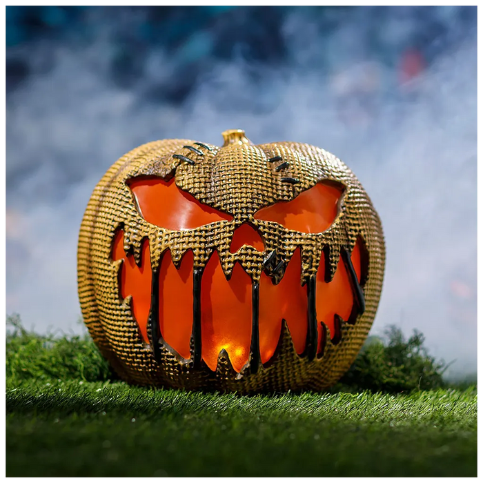 Animated Flaming Burlap Pumpkin, 14in