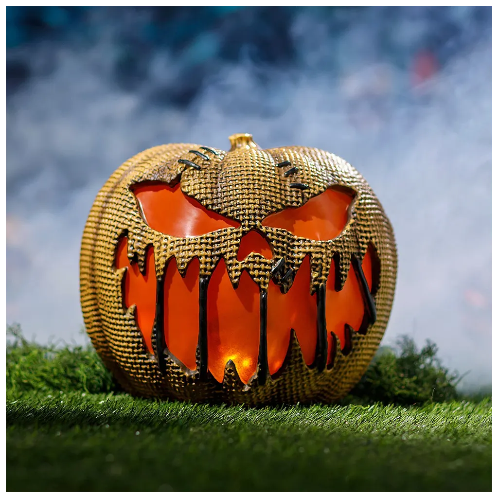 Animated Flaming Burlap Pumpkin, 14in