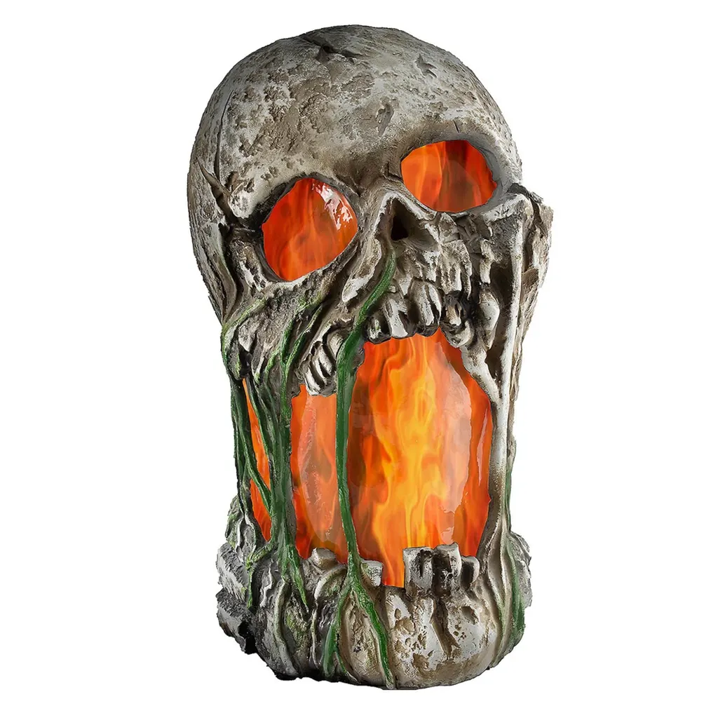 Animated Flaming Rotted Skull, 12in