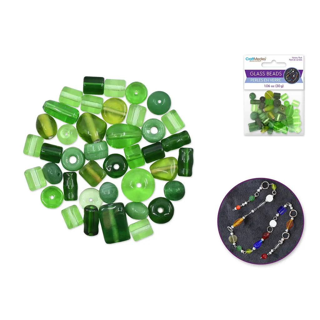Glass Beads: 8-14mm Handmade Lampwork Mix-Pack  30grm Green