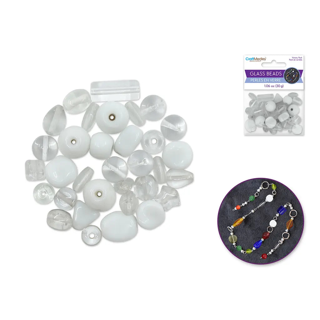 Glass Beads: 8-14mm Handmade Lampwork Mix-Pack  30grm White