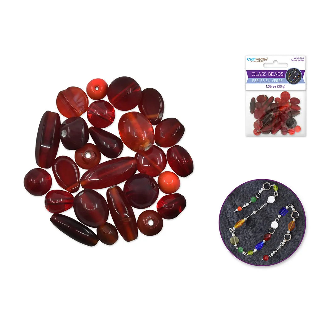 Glass Beads: 8-14mm Handmade Lampwork Mix-Pack  30grm Red