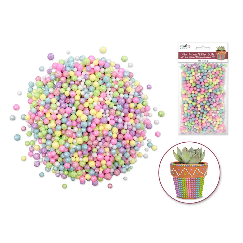 Craft Decor: 5mm Mini Glitter Deco Balls 25g (0.88oz) Foam Pastel Multi-Mix