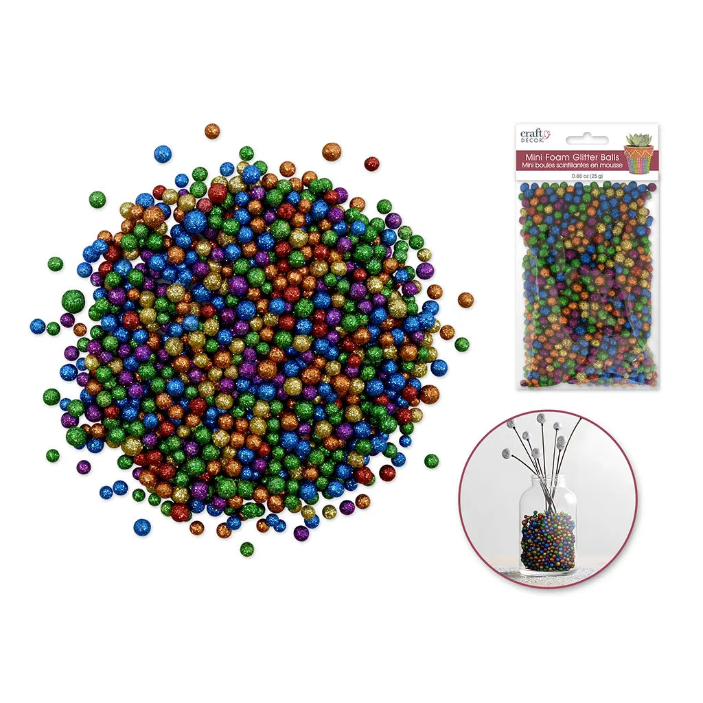 Craft Decor: 5mm Mini Glitter Deco Balls 25g (0.88oz) Foam Brights Multi-Mix