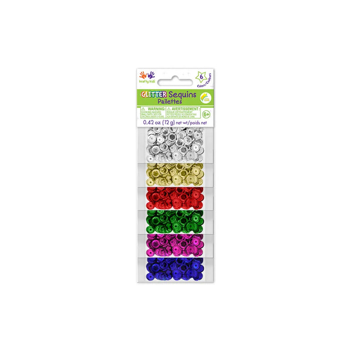 Krafty Kids: 12g Glitter Sequins (6ea x 2g) 6mm Cup Primary
