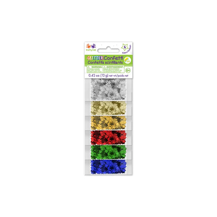 Krafty Kids: 12g Glitter Confetti (6ea x 2g) 6mm Stars Primary