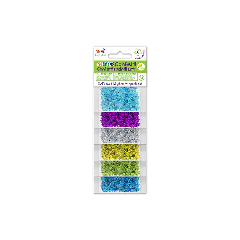 Krafty Kids: 12g Glitter Confetti (6ea x 2g) 6mm Stars Glam