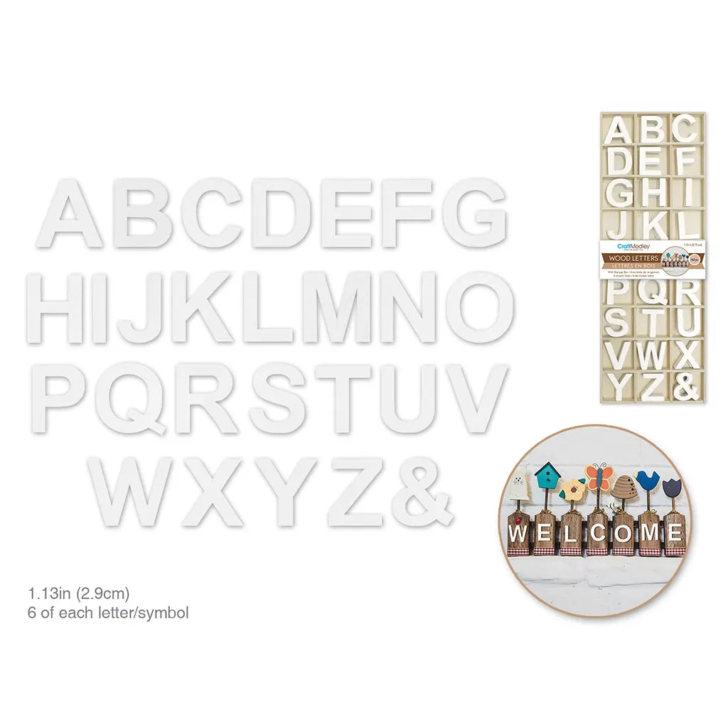 Wood Letters: 1.13" Mini x162 in Wood Storage Box White