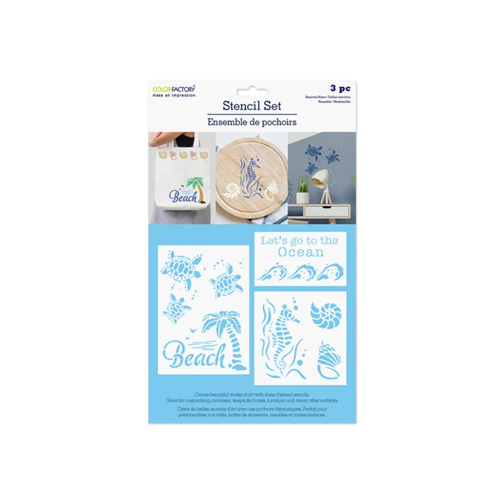 Color Factory: 3pk Multi-Media Stencil Set  Asst Sizes Ocean Life