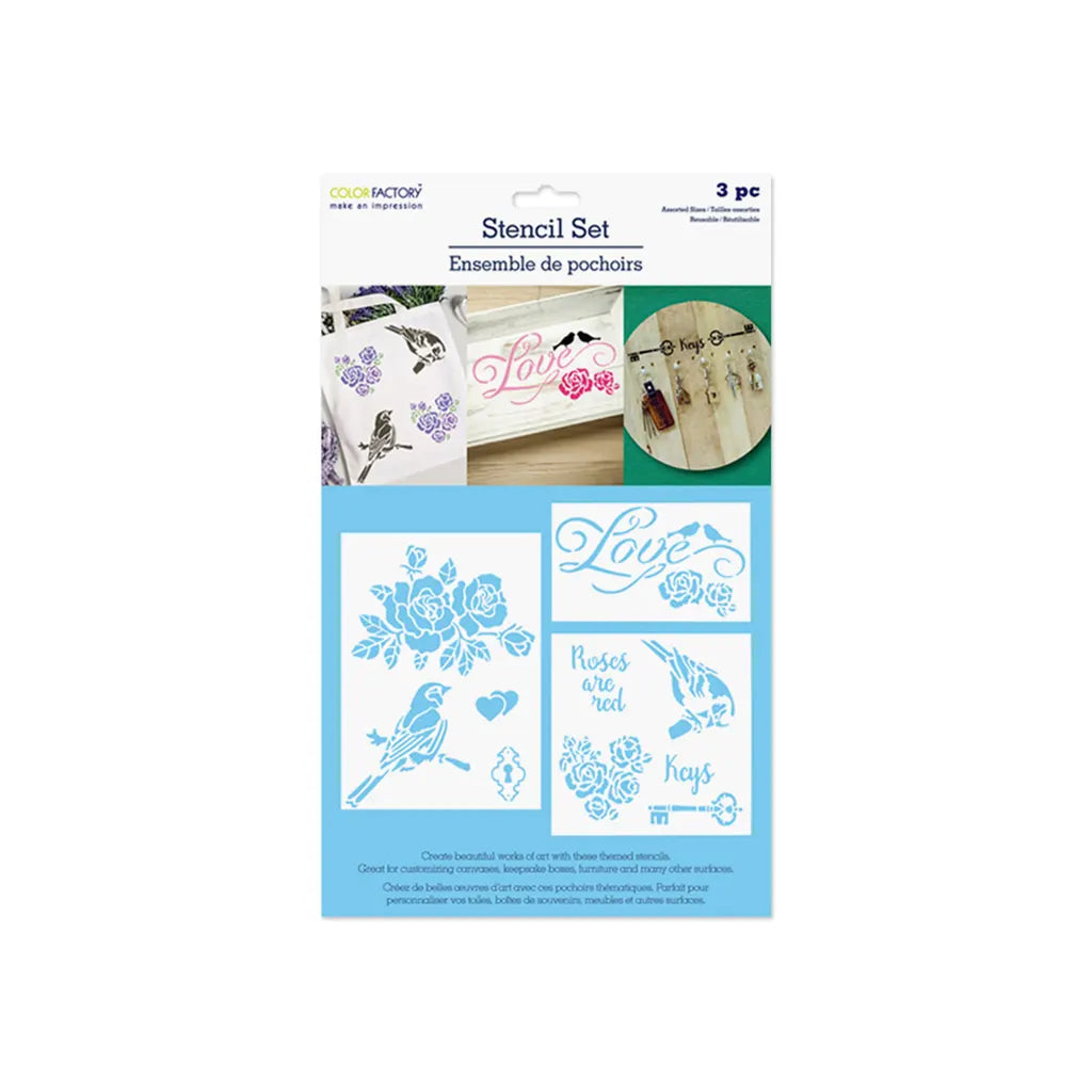 Color Factory: 3pk Multi-Media Stencil Set  Asst Sizes Roses Are Red