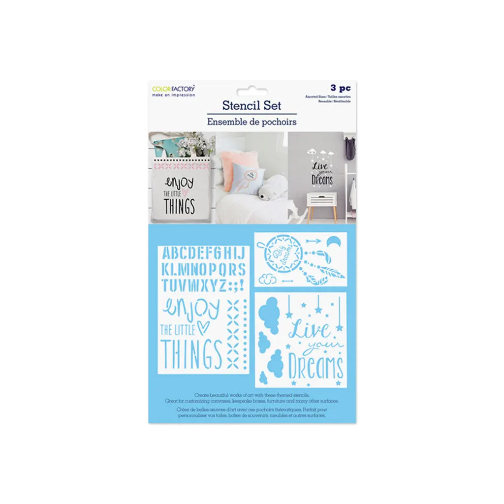 Color Factory: 3pk Multi-Media Stencil Set  Asst Sizes Big Dreams