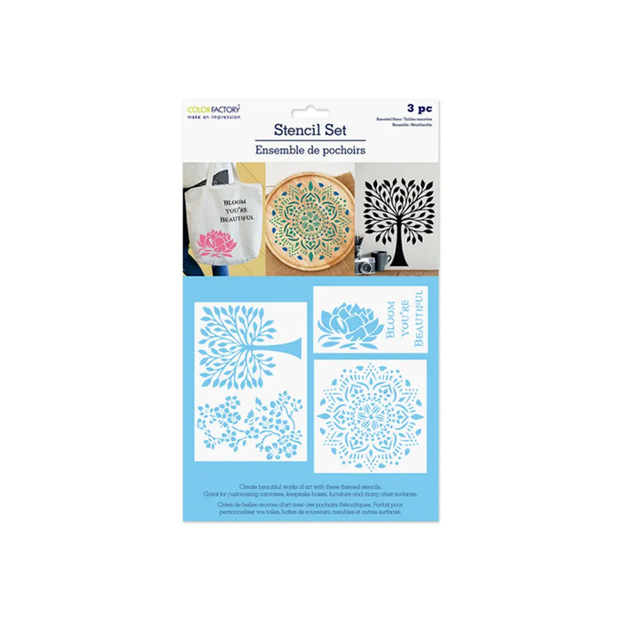 Color Factory: 3pk Multi-Media Stencil Set  Asst Sizes Bloom