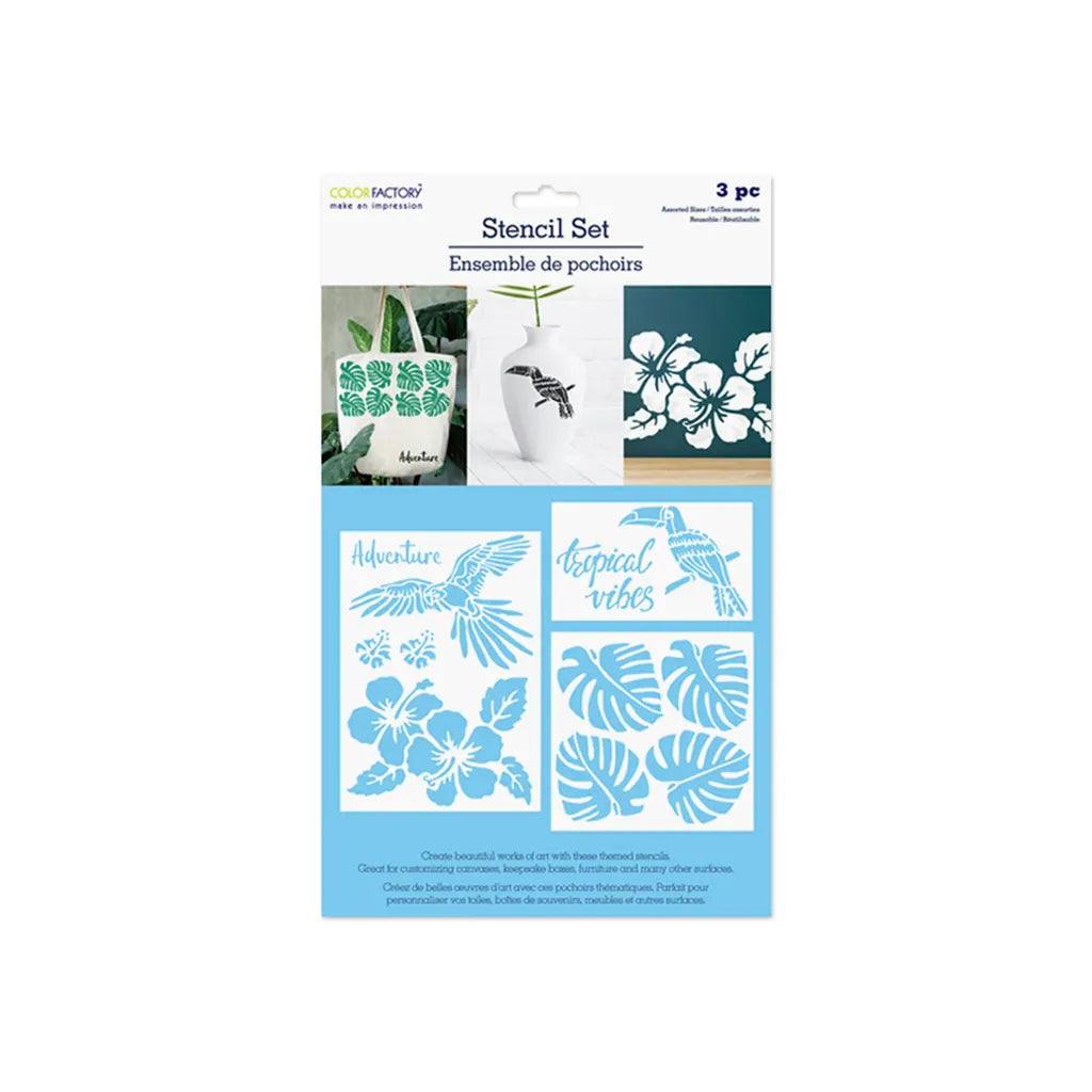 Color Factory: 3pk Multi-Media Stencil Set  Asst Sizes Tropical Vibes