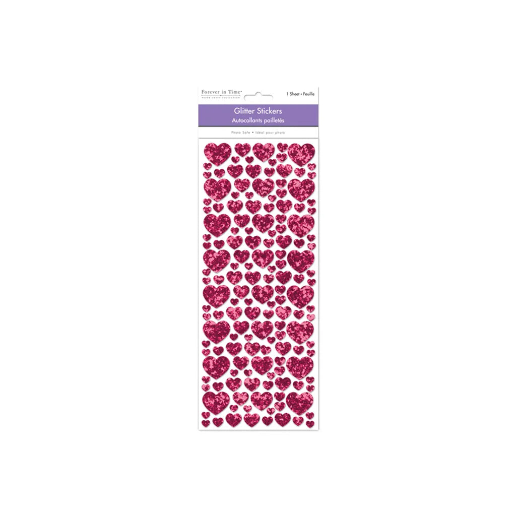 Paper Craft Sticker: 12.5cmx30.5cm Glitter Shapes Fuchsia Hearts
