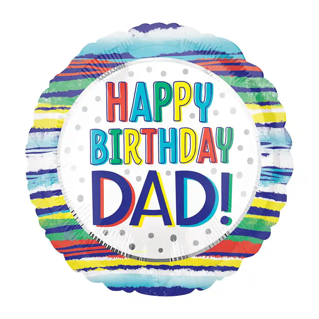 Happy Birthday Dad Painted Stripes Foil Balloon, 18in