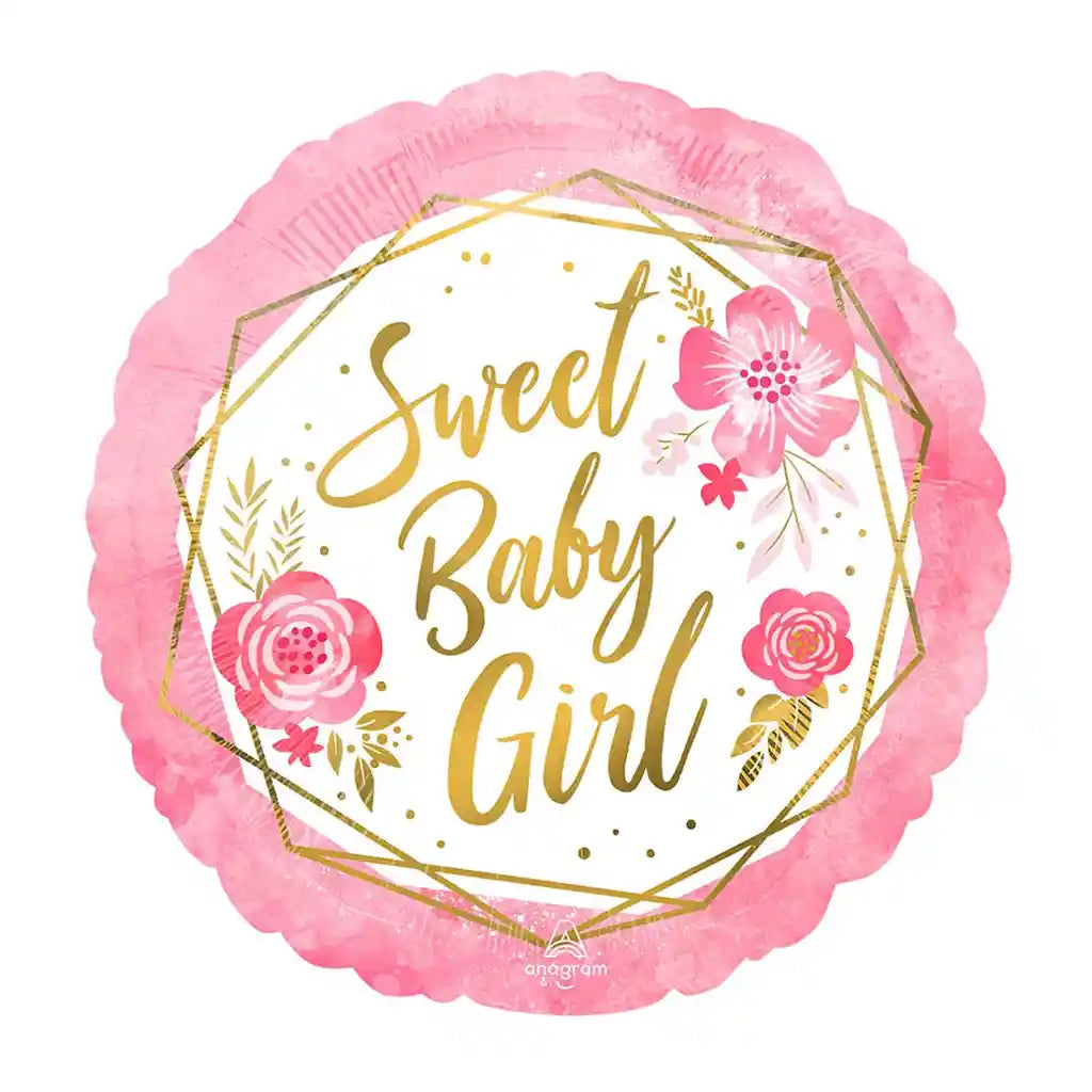 Baby Girl Floral Geo Foil Balloon, 18in