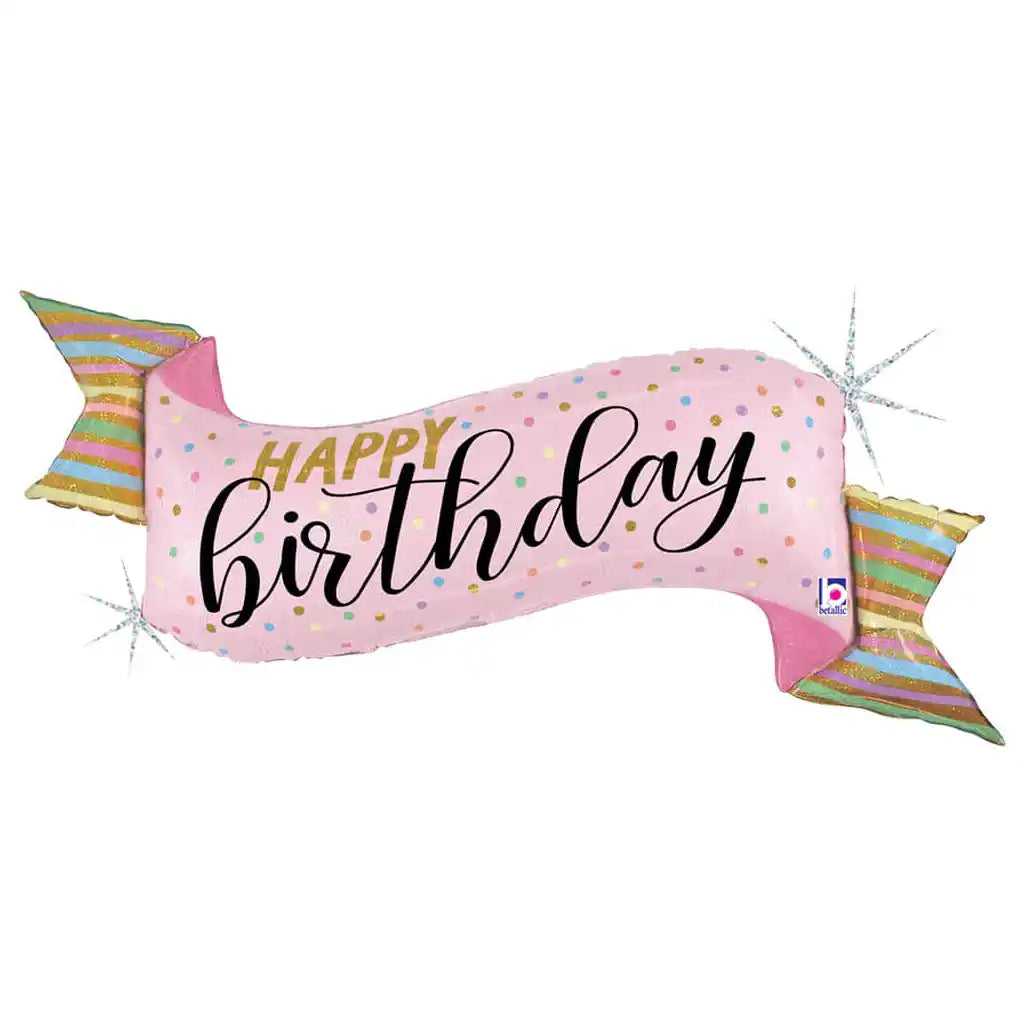 Pastel Birthday Banner Glitter Holographic Shape, 45in