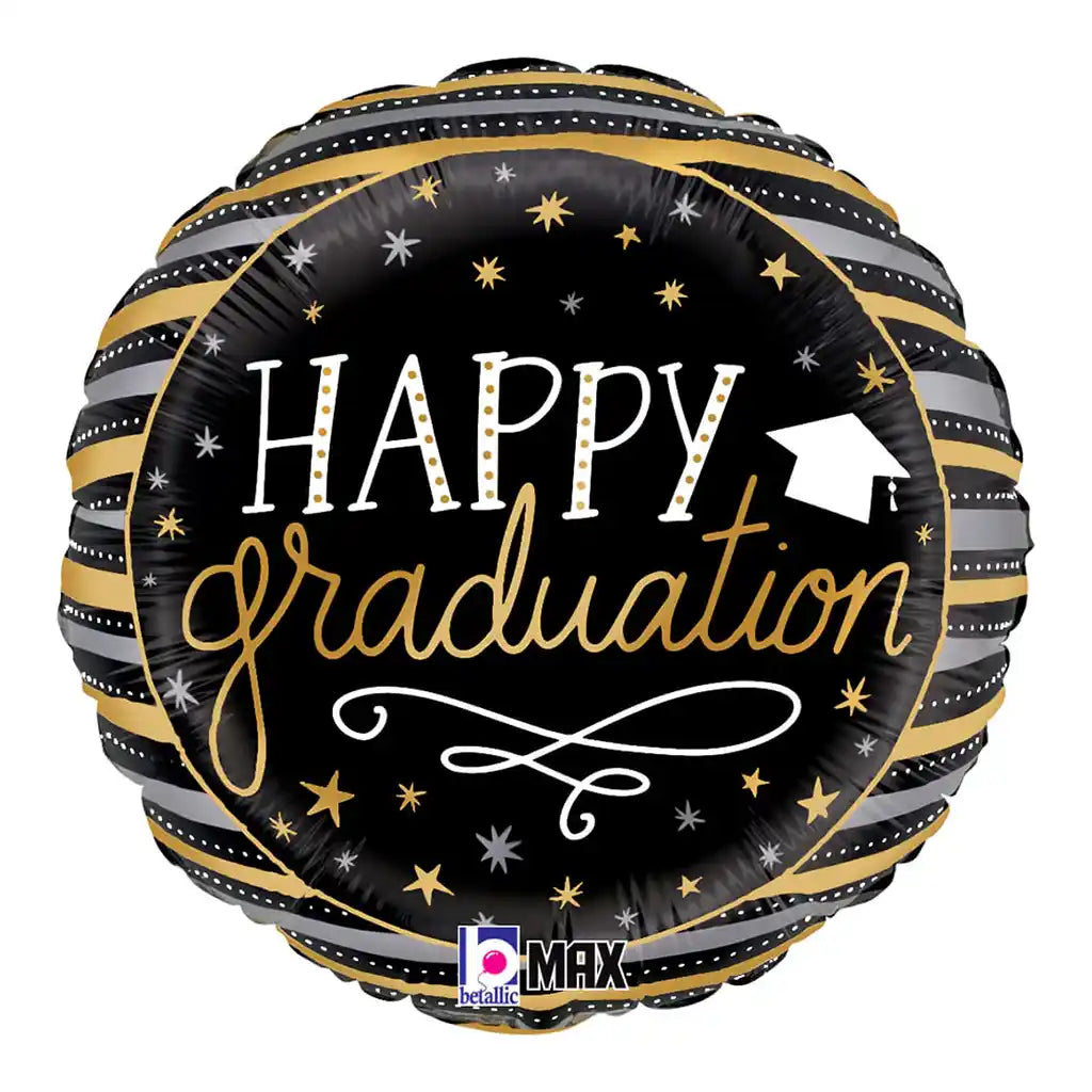 Happy Graduation Stripes Foil Balloon, 18in