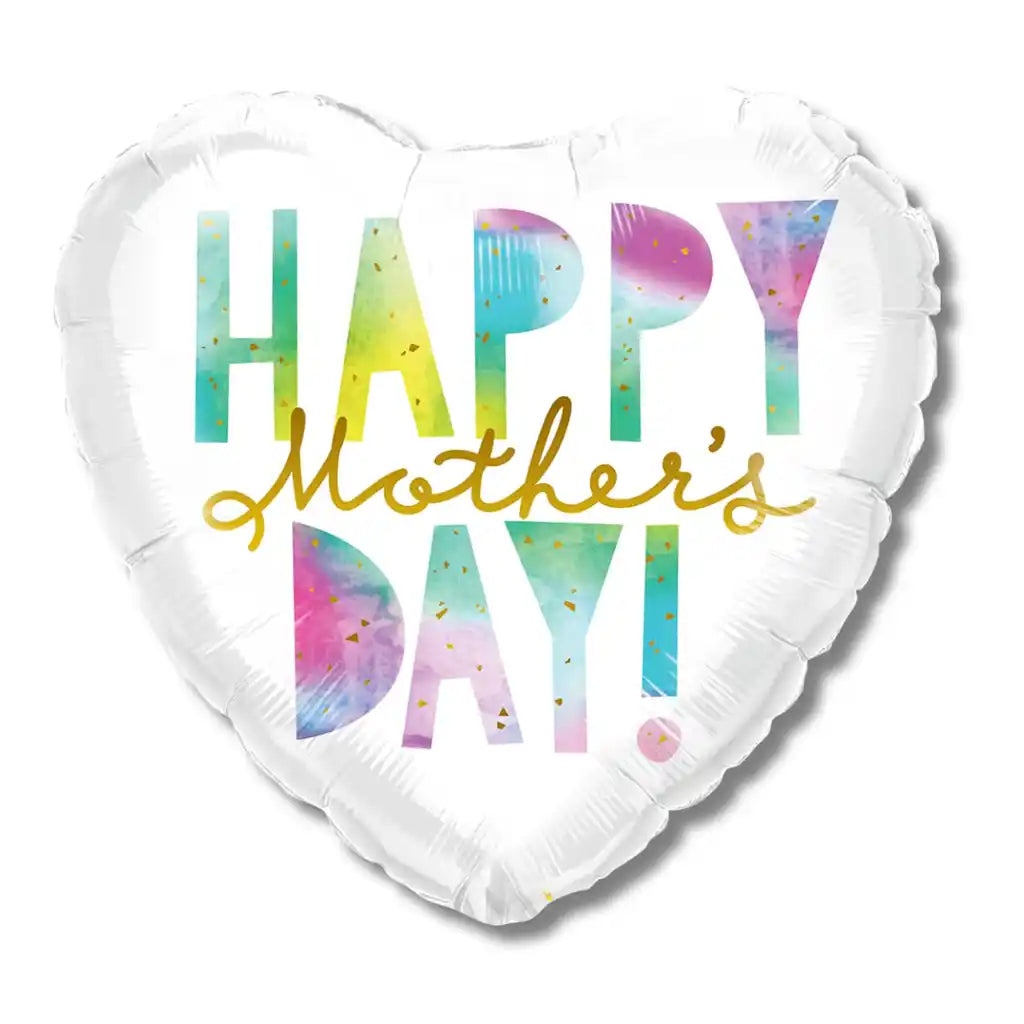Mothers Day Watercolor Letters Heart Foil Balloon, 18in