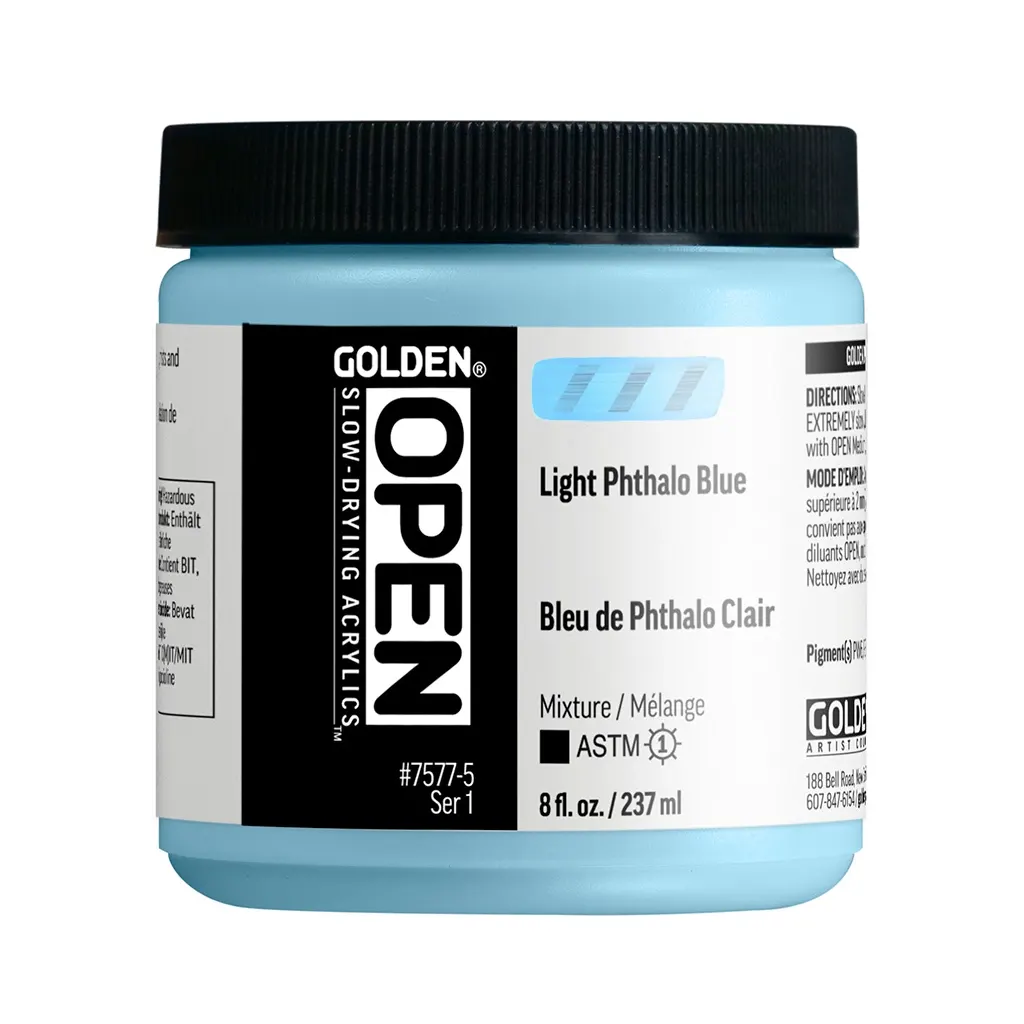 Golden OPEN Slow-Drying Acrylic Paint 8oz Light Phthalo Blue S1